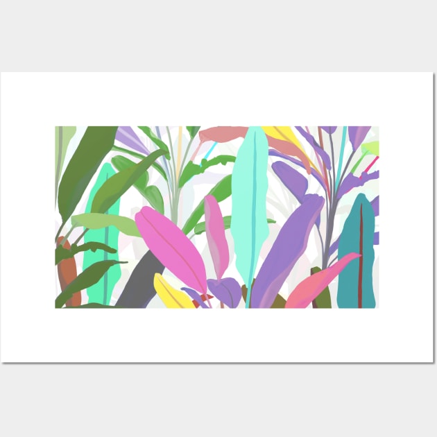Tropical colorful banana leaves white Pattern Wall Art by NdesignTrend